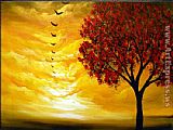 2012 sunset bird tree painting